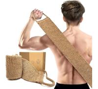 Natural Jute Extra Rough Exfoliating Back Scrubber, Long Strap Body Exfoliator for Men Athletes Workers Daily Deep Skin Cleansing