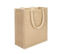 Natural Jute Shopper Bag with Padded Handles Reusable Tote Shopping Bag Burlap Grocery Bag Eco-friendly Shopping Storage Handbag Waterproof Lining Carrier Bag for Shopping Beach Picnic Party Gift Bag