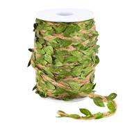 Natural Jute Twine with Green Leaves, 30m/98.42ft Rustic Burlap Ribbon String Decorative Garland Garden Vines Rope for Crafts Gift Wrapping Wedding & Home Decor