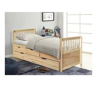 (Natural, Kerri Mattress) 3ft Single Wooden Trundle Bed With Storage Drawer