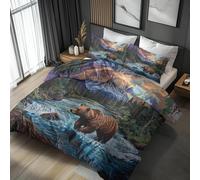 Natural King Duvet Cover Set, Bear Bedding Sets with Zipper Closure, Soft Cozy Microfiber Double Duvet Cover and 2 Pillow Cases 50 x 75 cm a1691