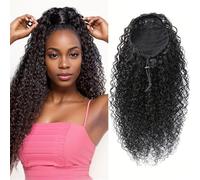 Natural Kinky Curly Human Hair Ponytail Extensions Drawstring Curly Human Hair Ponytail for Women Stunning Look(14inches)