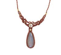 Natural Labradorite Boho Teardrop Pendant Necklace for Women Men, Handmade Woven Bohemian Crystal Gemstone Necklace Adjustable Jewellery Gift for Mum Wife Brown