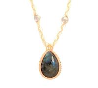 Natural Labradorite Boho Teardrop Pendant Necklace for Women Men, Handmade Woven Bohemian Crystal Gemstone Necklace Adjustable Jewellery Gift for Mum Wife Beige