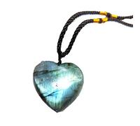 Natural Labradorite Heart Pendant Necklace Moonstone Flowing Light Effect Stone Ocean Heart