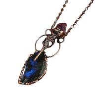 Natural Labradorite Raven Skull Pendant with Amethyst - Raw Crystal Gothic Witchy Necklace for Women, Boho Spiritual Jewelry