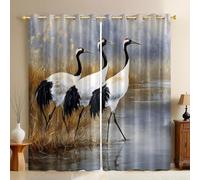Natural Landscape 3D Printed Blackout Curtains W 55" x L 69" Animal Red-crowned Crane Eyelet Drapes Thermal Insulated Noise Reducing Room Darkening Bedroom and Kids Room Set of 2