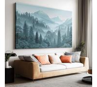 Natural Landscape Canvas Prints 100L x 75W cm, Misty Mountains Forest Pine Trees Wall Art Decoration - Framed Photo Canvas for Living Room Bedroom Bathroom, Print Gifts for Special Occasions