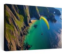 Natural Landscape Canvas Prints Wall Art 140L x 70W cm, Ocean Mountains Paragliding Sports Framed Photo Canvas for Bedroom Bathroom - Emerald Green Pictures Wall Artwork Picture for Yoga Living Room