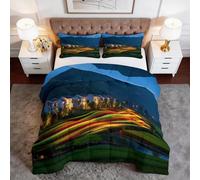 Natural Landscape Coverless Duvet King 7.5 Tog, Soft Comfy Fields Mountains Rainbow Stripes Quilted Summer Duvets Lightweight Comfortable Reversible Washable Comforter with Pillowcases