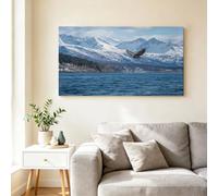 Natural Landscape Eagle Wide Framed Canvas Wall Art Wildlife Eagle Snow Mountain Poster Canvas Painting Print, Wall Art Pictures Home Decorative for Above Bed, Hallway & Office - 120L x 60W CM
