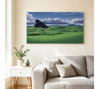 Natural Landscape Extra Large Framed Canvas Wall Art Cartoon Crow Hills Fields Poster Canvas Painting Print, Wall Art Pictures Home Decorative for Spacious Living Room - 120L x 80W CM