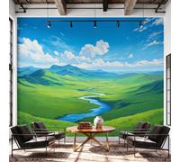 Natural Landscape Grassland Wall Murals 356 x 256 cm Photo Wallpaper | Rolling Hills Sky Green Non-Woven Premium Premium Wallpaper for Living Room Bedroom Kitchen Office Kids