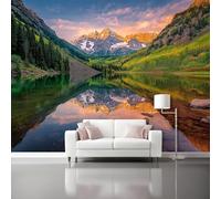 Natural Landscape Mountain View Lake Reflection Wall Mural Wallpaper, Non Self Adhesive Paste The Wall Mural for Living Room Bedroom, Colorful High Definition Art Wall Decor - 200 x 140 cm (W x H)