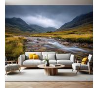Natural Landscape Photo Wallpaper 3D Effect Mountains and Streams Mural Wallpaper Non-Woven Wall Mural, 350 x 256 cm Large Murals Wall Decor for Bedroom, Living Room, Kids Room