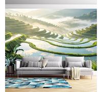 Natural Landscape Photo Wallpaper - 3D Panoramic Custom Terraced Fields Scenery Non-Woven Wall Mural Poster - Harvest and Hope Art Wallpaper for Living Room Office 300Cm(W) X 210Cm(H)