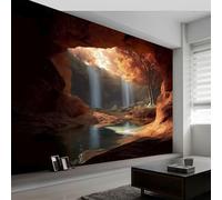 Natural Landscape Photo Wallpaper Mural 200W x 140H cm, Waterfall Cave Autumn Forest Wall Mural Photo Poster Decor for Living Room Bedroom Office and Kids Room - Wall Art Wallpaper Easy to Install