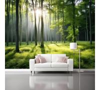 Natural Landscape Photo Wallpaper Mural - Woods Meadows Non-Woven Art Print Murals 150 x 105 cm (W x H), Green Interior Decor Wallpaper for Bedroom Living Room TV Backdrop Home