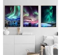 Natural Landscape Polar Lights Print Poster Aurora Borealis Scenery Wall Art Northern Lights Picture Canvas Painting Home Decor 30x40cmx3 No Frame