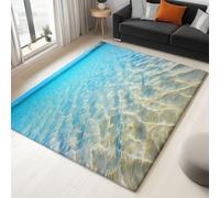 Natural Landscape Ripples On Water Area Rug 160 x 230 cm, Washable Non-Slip Carpet, Soft Shaggy Short Pile Rug, Large Blue Printed Carpet for Living Room Bedroom Kid's Playing Room