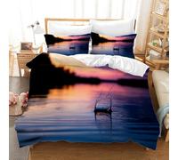 Natural Landscape Single Duvet Cover Sets 3 Piece, Purple Bedding, Soft and Breathable Microfiber Zipper Quilt Cover and 2 Pillowcases, Easy to Clean and Care, for Bedroom