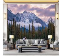 Natural Landscape Snow Mountain Pine Trees Cabin Photo Wallpaper, Colorful 3D Wall Mural 250 x 175 cm (W x H) Non-Woven Premium Art Print Decoration Poster Picture for Living Room Bedroom TV Backdrop