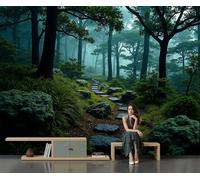 Natural Landscape Tranquil Wallpaper, Forest Path Wallpaper for Room Decoration, Green Wall Murals Art Decor, for Living Room Tv Background Bedroom - 250 x 175 cm