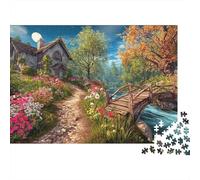 Natural Landscape Valentines 1000 Piece Puzzle Gift for Adults Cottage in Autumn Woods Premium Thick Sturdy Vibrant Challenging Stress Relief 70x50cm/1000pcs