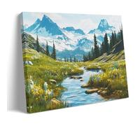 Natural Landscape Wall Art, Serene Mountain Meadow with Winding River Scenery, Rustic Nature Design, Hanging Paintings Poster for Living Room And Cozy Cabin Indoor Wall Decor 20x30inch(50x75cm)
