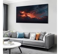 Natural Landscapes Personalised Canvas Prints 120x60 cm, Orange Lightning Dark Clouds Wall Art Decoration - Framed Photo Canvas for Living Room Bedroom Bathroom, Print Gifts for Special Occasions