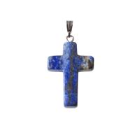 Natural Lapis Lazuli Crystal Necklace Cross Gemstone with Black Leather Cord Pendant Necklace Reiki Healing Crystal Necklace Chakra Jewelry Gift for Women Men