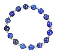 Natural Lapis Lazuli Gemstone 8 mm | Round Shape, Smooth Cut Stone | 7 Inch | Blue Color Gem | With Silver Metal |dhan yog stretch bracelet | success wristband | handmade jewelry |LK_BRC_02681