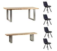 Natural Large Dining Table Set 4 Chairs And 1 Bench