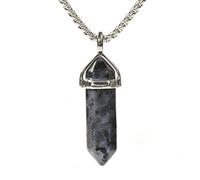 Natural Larvikite Gemstone Hexagonal Pointed Reiki Chakra Chain Necklace 20" High-Grade Iron Gift Box