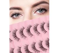 Natural Lashes False Eyelashes 17MM Wispy Lashes 3D Volume Strip Eyelashes C Curl False Eye Lash 0.1MM Thin Band Fluffy Eyelash Pack Siligli 7 Pair