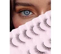 Natural Lashes Wispy False Eyelashes 12mm Cat Eye Lashes Natural Look Strip Lashes Thin Cotton Band Soft Eyelashes 3D Volume False Lashes Pack C Curl Siligli Eyelashes 7 Pair