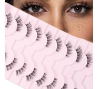Natural Lashes Wispy Strip Eyelashes Half Lashes Cat Eye Lashes with Clear Band Corner Lashes 3/4 Eyelashes False Eye Lash Soft Fake Lashes Reusable Half Eyelashes（01）