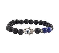 Natural Lava Stone and Lapis Lazuli Essential Oil Diffuser Stretchy Chakra Bracelet of Strength and Wisdom - Triple Protection Reiki Healing - Hand of Hamsa Brings Happiness and Health - 8mm Beads