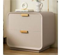 Natural Leather Nightstand with 2 Drawers - Wooden Bedside Table for Bedroom Living Room & Office - Stylish Sofa Side Storage Cabinet (40cm)