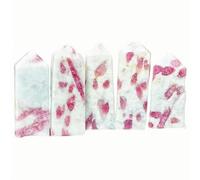 Natural Lepidolite & Rubellite Tourmaline Crystal Tower - Hand-Polished Four-Sided Point Energy Generator for Home & Office Décor (Approx. 3.1-3.5 in)