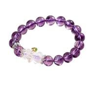 Natural Light Amethyst Healing Crystal Bracelet With Hand-Carved White Quartz Floral Charm Pearl Accents & Silver-Tone Filigree Spacers