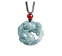 Natural Light Green Jadeite Pixiu Coin Pendant Necklace Feng Shui Wealth Prosperity Amulet With Braided Cord & Red Agate Bead