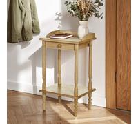 Natural Light Hevea Wood Side Table with Storage Drawer and Open Shelf | Heva