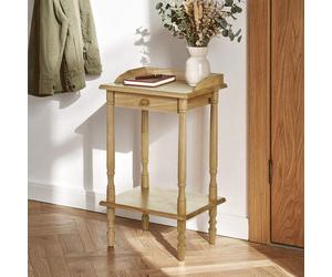 Natural Light Hevea Wood Side Table with Storage Drawer and Open Shelf | Heva