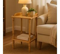 Natural Light Wood Hevea Rubberwood Side Table with Raised Lip Top and Bottom Ti