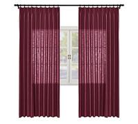 Natural Linen Blend Light Filtering Drapes for Living Room - 84" Red Wine Pinch Pleat Window Panel 72W x 84L Reducing Light & Enhancing Decor