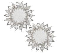 Natural Linen Doilies, 2 Pcs 15 Inch Round Lace Doilies for Tables Neutral Earth Tones Beige Table Topper Vintage Rustic Macrame Place Mats for Home Kitchen Dining Coffee Table Dresser Tea Party