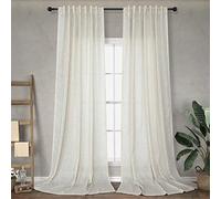 Natural Linen Extra Long Curtains 120 Inch Length for Living Room 2 Panels Back Tab Pocket Draperies Boho Rustic Neutral Farmhouse Light Reducing Semi Sheer Cream Curtain for Patio Door Vertical 10 FT