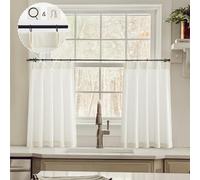 Natural Linen Kitchen Curtains 42 inch Length Pinch Pleat Cafe Curtains 2 Panels, 10 Metal Rings, 10 Hooks
