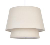 Natural Linen Modern Ceiling Lightshade, Easy Fit 2 Tier Fabric Pendant Shade, 35cm Diameter